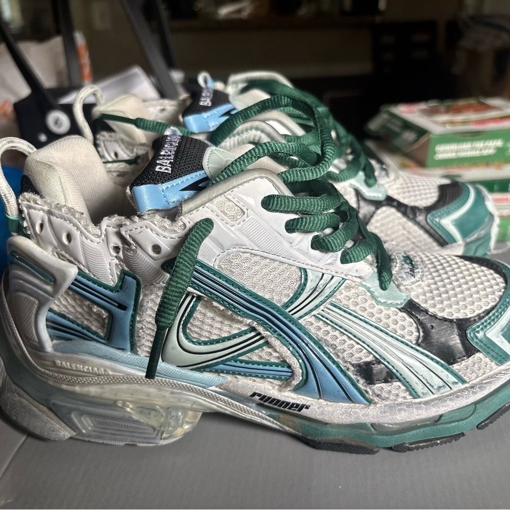 Balenciaga White and Teal Athletic Sneakers - Picture 5 of 5